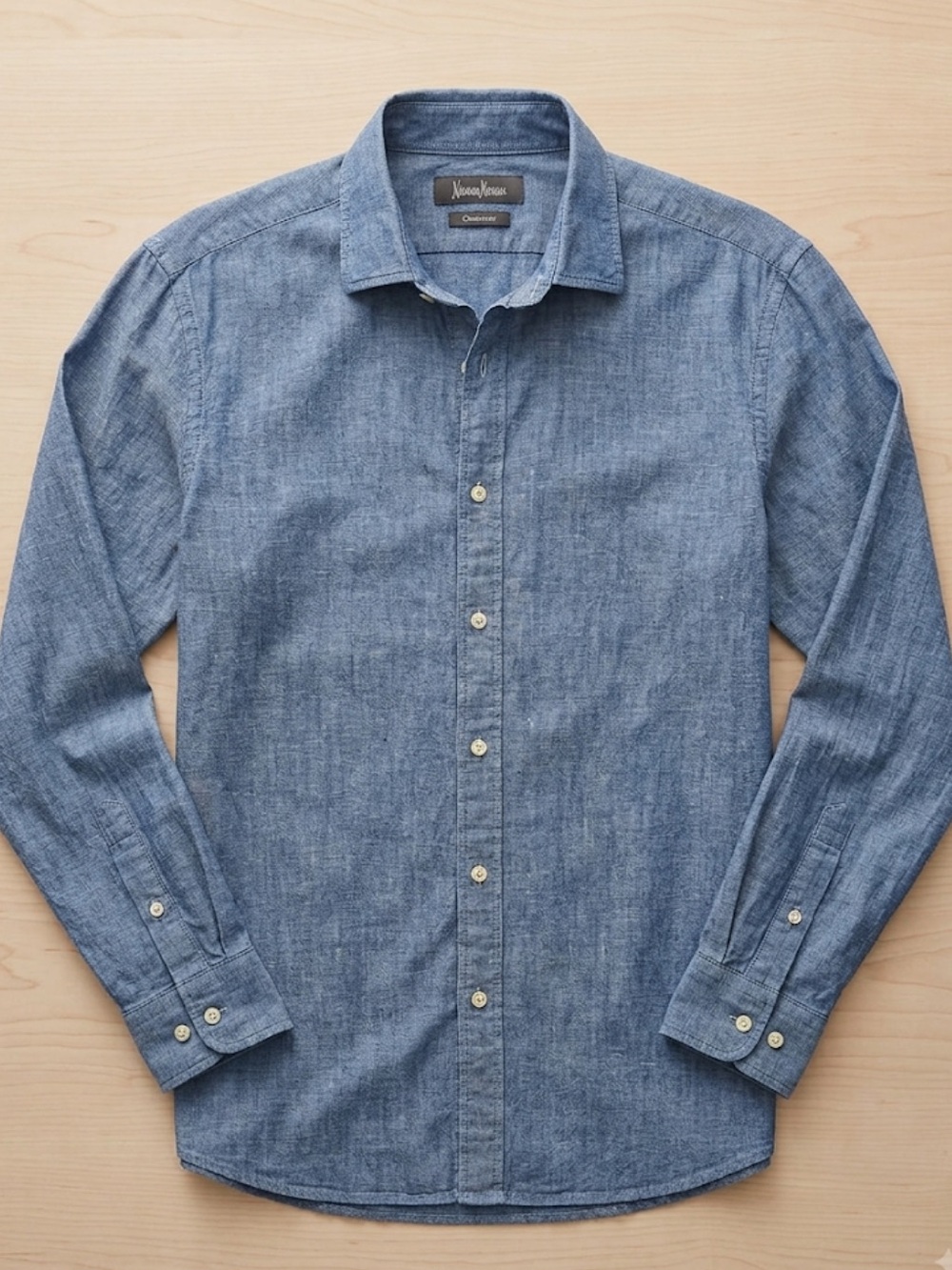 Neiman Marcus Chambray Button-Down Shirt in Denim Blue